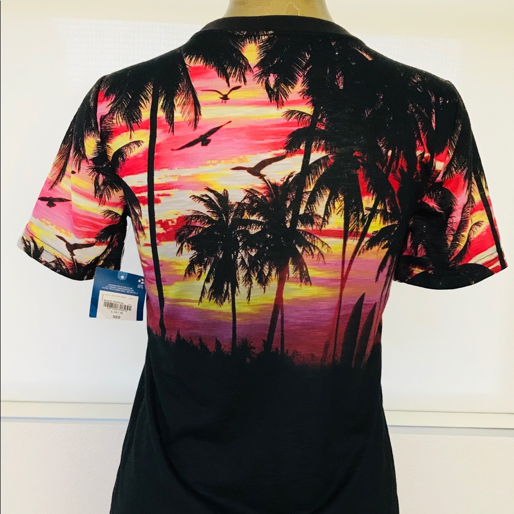 NWT ARIZONA JEAN CO. Black Retro TROPICAL Tee Shirt 14 / 16 - Picture 5 of 5